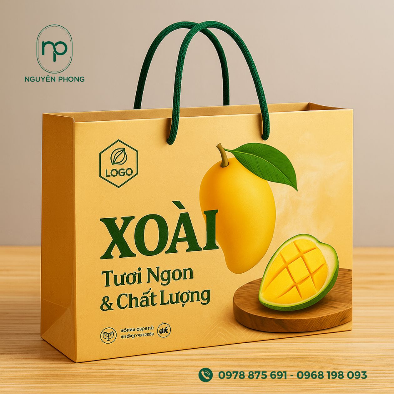 Mẫu túi giấy nông sản đựng xoài